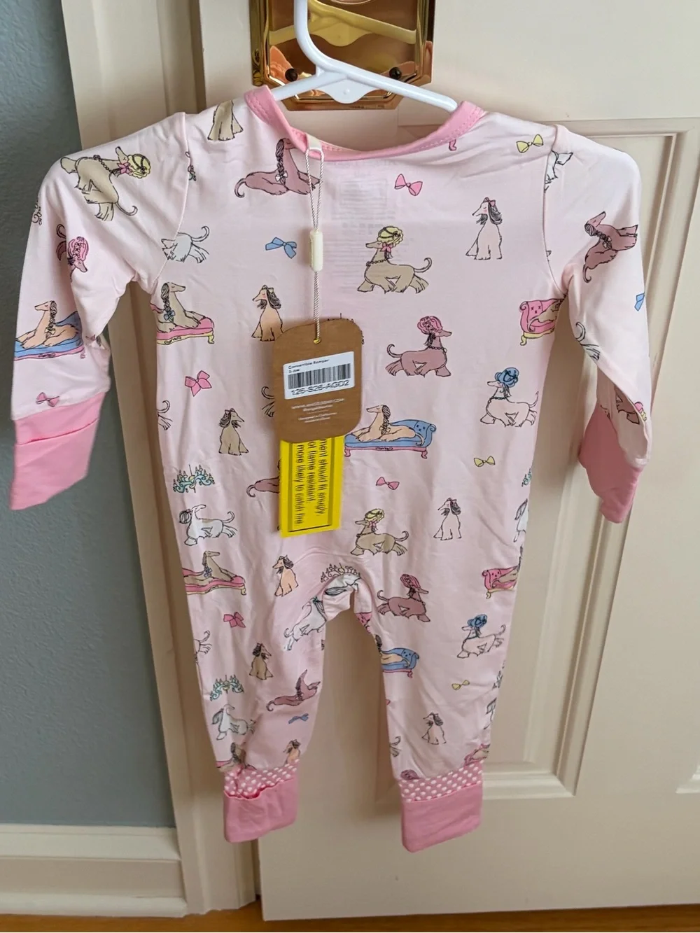 NWT Angel Dear Pink Fancy Pets Dog Print Convertible Foot Romper Pajama